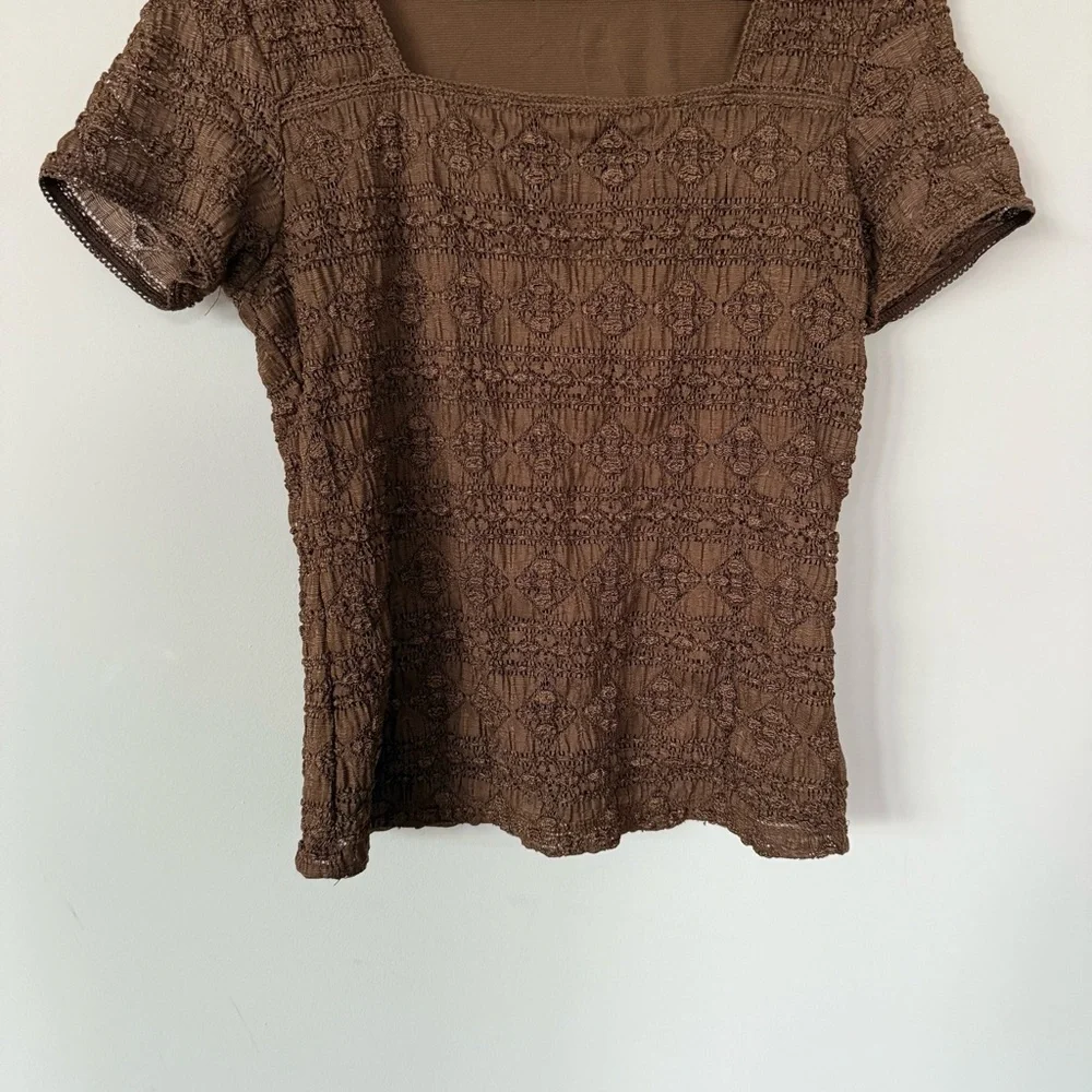 Vintage Brown Textured Blouse - Picture 4 of 12